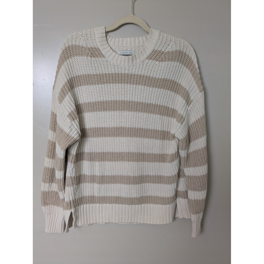 American Eagle Outfitters Women Striped Knit Neutral Sweater Size Small